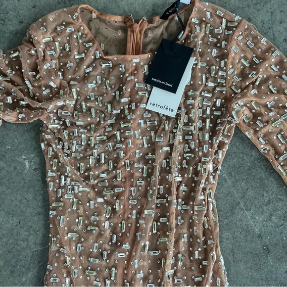 Retrofete Vinci nude sheer crystal dress gala gown floor length maxi diamond XS - Picture 3 of 6